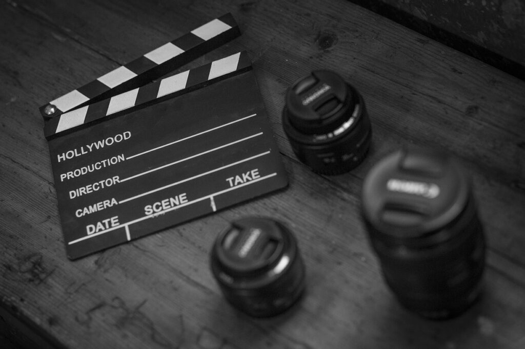 clapperboard, lenses, cinema